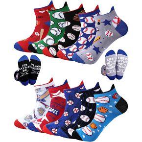 Haysandy 10 Pairs Funny Baseball Socks for Men Novelty Ankle Socks Bulk Low Cut Sports Gift for Team Players Coach Baseball Lover Fans Dad Father Day Party Favors