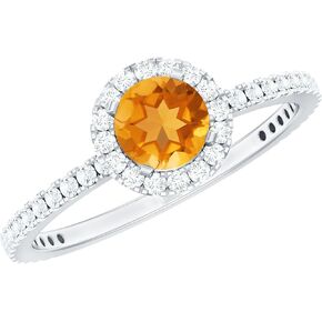 Natural Citrine Engagement Ring, Citrine Engagement Ring with Moissanite Halo, Yellow Citrine Engagement Ring, November Birthstone Ring, 14K Solid Gold in Kuwait