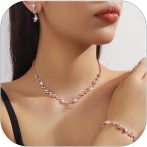 Wedding Jewelry Sets for Women - Earrings, Necklace, Bracelet Set - Rhinestone Statement Choker - Bridal Prom Costume Accessories