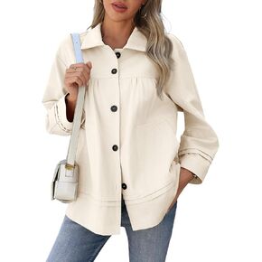 Cicy Bell Womens Oversized Casual Jackets Lightweight Pleated Babydoll Shackets Cotton Button Down Coats