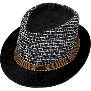 OhMill Mens Straw Fedora Hats Women Mens Trilby Hat Summer Beach Cap Panama Fedora Hats Men Derby Hat,Mesh,56-58cm