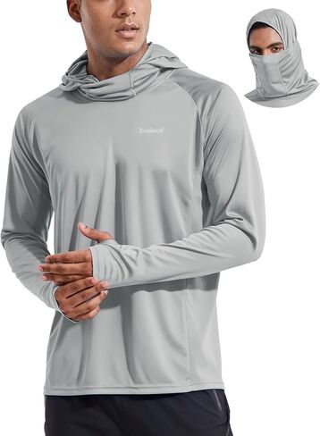 baleaf Men's Sun Protection Hoodie Shirt UPF 50+ Long Sleeve UV SPF T-Shirts with Mask Rash Guard Fishing Lightweight in Kuwait