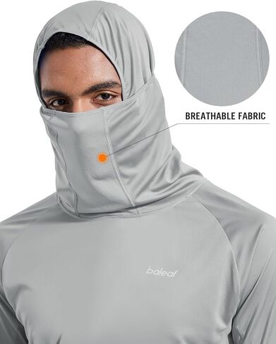 baleaf Men's Sun Protection Hoodie Shirt UPF 50+ Long Sleeve UV SPF T-Shirts with Mask Rash Guard Fishing Lightweight in Kuwait
