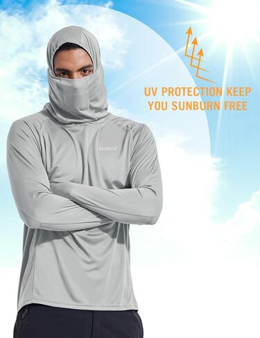 baleaf Men's Sun Protection Hoodie Shirt UPF 50+ Long Sleeve UV SPF T-Shirts with Mask Rash Guard Fishing Lightweight in Kuwait