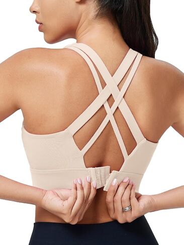 Sports Bras for Women High Support, High Impact Running Criss Cross Strappy Bra Crop Top, Molded Cup, Hook and Eye Closure in Kuwait