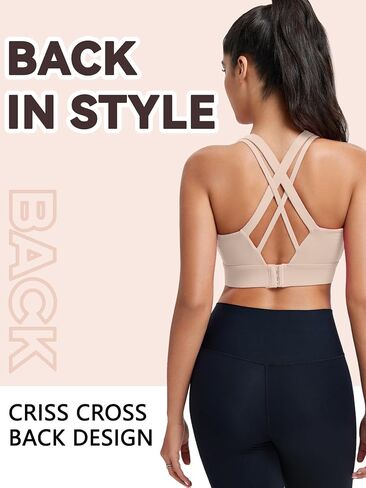 Sports Bras for Women High Support, High Impact Running Criss Cross Strappy Bra Crop Top, Molded Cup, Hook and Eye Closure in Kuwait