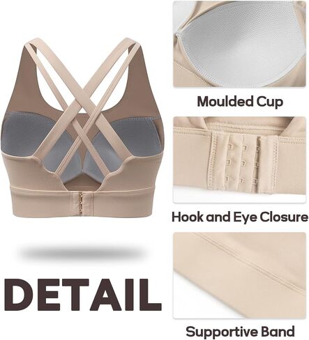 Sports Bras for Women High Support, High Impact Running Criss Cross Strappy Bra Crop Top, Molded Cup, Hook and Eye Closure in Kuwait