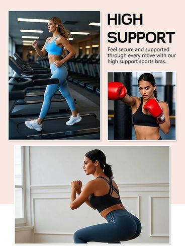 Sports Bras for Women High Support, High Impact Running Criss Cross Strappy Bra Crop Top, Molded Cup, Hook and Eye Closure in Kuwait