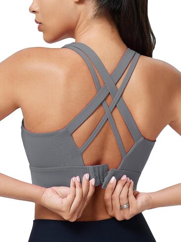 Sports Bras for Women High Support, High Impact Running Criss Cross Strappy Bra Crop Top, Molded Cup, Hook and Eye Closure in Kuwait