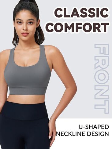 Sports Bras for Women High Support, High Impact Running Criss Cross Strappy Bra Crop Top, Molded Cup, Hook and Eye Closure in Kuwait