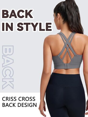 Sports Bras for Women High Support, High Impact Running Criss Cross Strappy Bra Crop Top, Molded Cup, Hook and Eye Closure in Kuwait