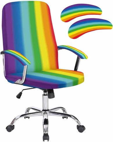 Savannan Office Chair Cover, Rainbow Colorful Stripes,Elastic Fit Desk Computer Chair Slipcover Removable Stretch Chair Covers Office Chair Covers,1 Piece, Large with Arm Cover in Saudi Arabia