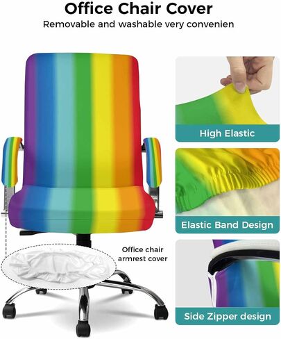 Savannan Office Chair Cover, Rainbow Colorful Stripes,Elastic Fit Desk Computer Chair Slipcover Removable Stretch Chair Covers Office Chair Covers,1 Piece, Large with Arm Cover in Saudi Arabia