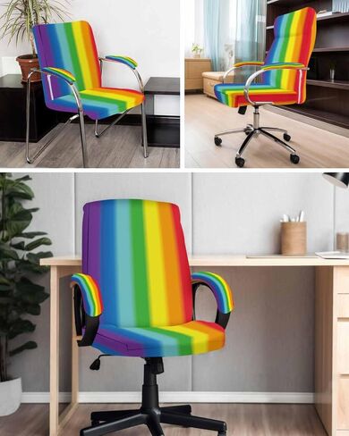 Savannan Office Chair Cover, Rainbow Colorful Stripes,Elastic Fit Desk Computer Chair Slipcover Removable Stretch Chair Covers Office Chair Covers,1 Piece, Large with Arm Cover in Saudi Arabia