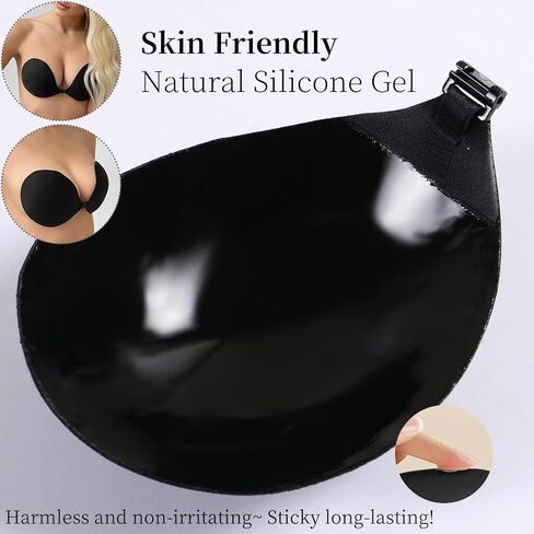 Invisible Adhesive Push-Up Bra Sticky Strapless Bra with Clear Halter Neck Strap for Backless Dresses/Tops in Saudi Arabia