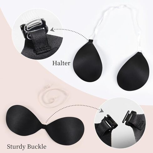 Invisible Adhesive Push-Up Bra Sticky Strapless Bra with Clear Halter Neck Strap for Backless Dresses/Tops in Saudi Arabia