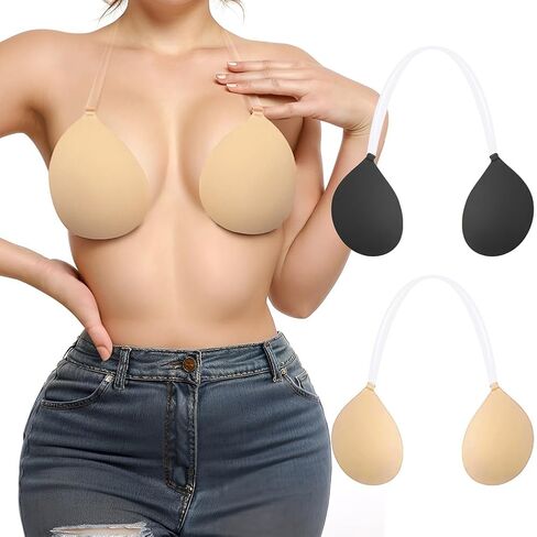 Invisible Adhesive Push-Up Bra Sticky Strapless Bra with Clear Halter Neck Strap for Backless Dresses/Tops in Saudi Arabia
