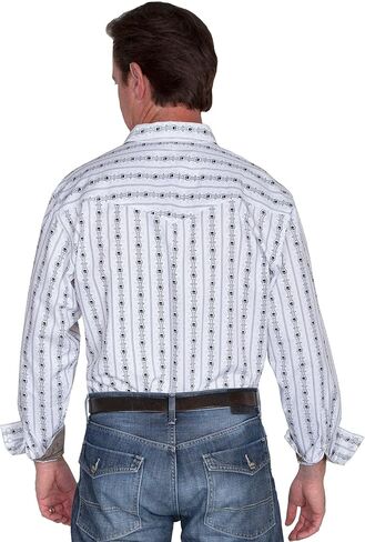 Scully Men's White Skull Stripe Print Long Sleeve Western Shirt - Ps-093-Wht in Kuwait