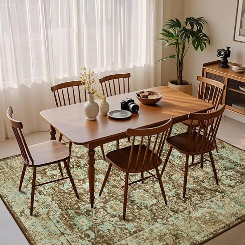 Andecor 5x7 Living Room Area Rug, Washable Rugs Perfect for Bedroom, Kids Room, Nursery, Dining Room, Foldable Low Pile Non-Slip, Pet & Child Friendly Vintage Carpets, Brown in Saudi Arabia