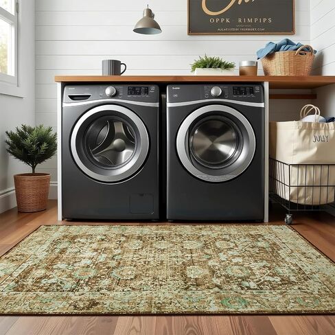 Andecor 5x7 Living Room Area Rug, Washable Rugs Perfect for Bedroom, Kids Room, Nursery, Dining Room, Foldable Low Pile Non-Slip, Pet & Child Friendly Vintage Carpets, Brown in Saudi Arabia