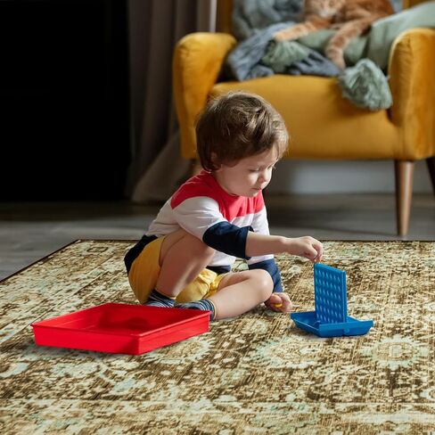 Andecor 5x7 Living Room Area Rug, Washable Rugs Perfect for Bedroom, Kids Room, Nursery, Dining Room, Foldable Low Pile Non-Slip, Pet & Child Friendly Vintage Carpets, Brown in Saudi Arabia