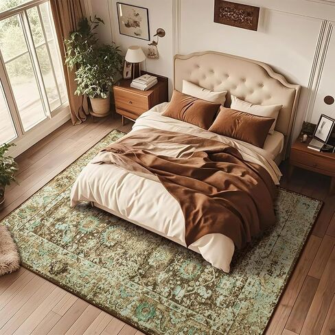 Andecor 5x7 Living Room Area Rug, Washable Rugs Perfect for Bedroom, Kids Room, Nursery, Dining Room, Foldable Low Pile Non-Slip, Pet & Child Friendly Vintage Carpets, Brown in Saudi Arabia