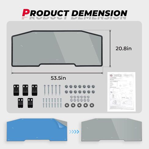 KEMIMOTO Dark Tinted Rear Windshield Compatible with Can-Am Defender & Defender Max HD5/HD8/HD9/HD10 2016-2024, Sun Protection&UV-Proof Rear Window, Polycarbonate Windscreen in Saudi Arabia