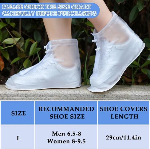 2 Pairs Rain Shoes Cover Non Slip Waterproof Shoe Covers Reusable Shoe Protectors Covers High Top Snow Boots Galoshes Overshoes for Men Women Outdoor Cycling Camping Fishing Garden Travel, White, L in Saudi Arabia