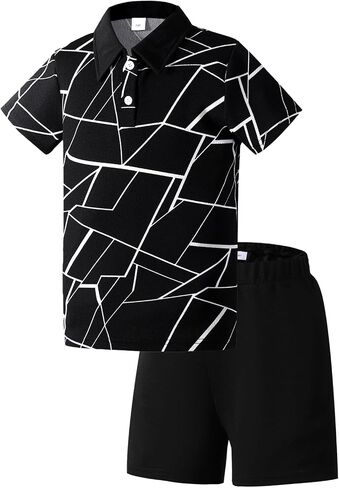 Kids Clothes Summer Outfits Boys Fashion Short Sleeve Polo Shirt Shorts Sets Casual Outfits 7-15 Years in Saudi Arabia