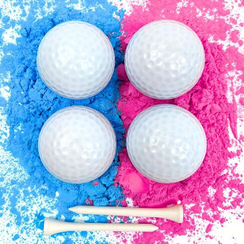 Gender Reveal Golf Balls | One Pink, One Blue + Wooden Tee Included | Best Gift for Expecting Parents Golf Themed Exploding Golf Balls With Powder Putters Or Pearls Decorations Gender Reveal Ideas in Saudi Arabia