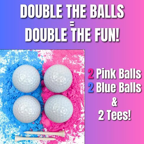 Gender Reveal Golf Balls | One Pink, One Blue + Wooden Tee Included | Best Gift for Expecting Parents Golf Themed Exploding Golf Balls With Powder Putters Or Pearls Decorations Gender Reveal Ideas in Saudi Arabia