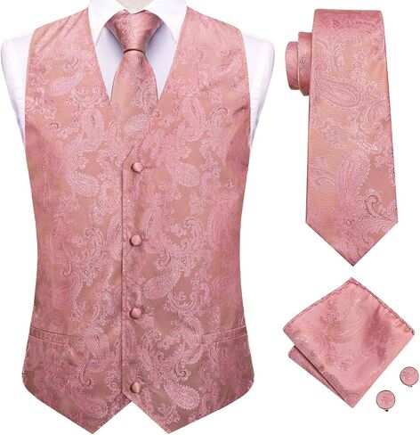 Hi-Tie Men's Silk Suit Vest Formal Vest for Men V Neck Jacquard Tie Handkerchief Cufflinks 4PCS Suits in Kuwait