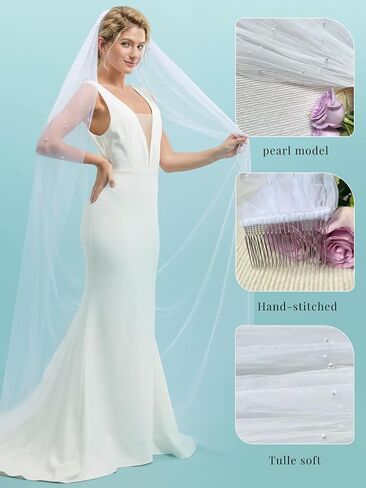 Wedding Veil 1 Tier Pearl bridal Veil With Comb veils for women wedding in Saudi Arabia