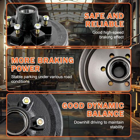 5 على 4.5 "Trailer Brake Hub Drum 10" × 2-1/4 "مع L68149/L44649 محمل و 1/2-20" NUTS مناسبة لمجموعة فرامل مقطورة 3500 رطل-22001K 008-247-05،84546 in Kuwait