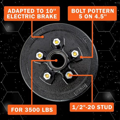 5 على 4.5 "Trailer Brake Hub Drum 10" × 2-1/4 "مع L68149/L44649 محمل و 1/2-20" NUTS مناسبة لمجموعة فرامل مقطورة 3500 رطل-22001K 008-247-05،84546 in Kuwait
