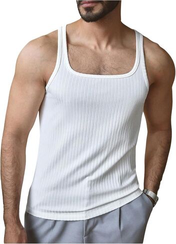 SweatyRocks Men's Ribbed Knit Tank Top Square Neck Sleeveless Muscle Tops Undershirts in Saudi Arabia