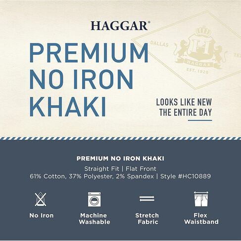 Haggar Men's Premium No-Iron Expandable-Waist Plain-Front Pant Dark Grey,46x29 in Saudi Arabia