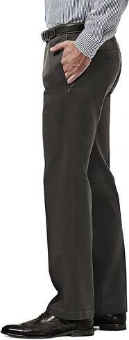 Haggar Men's Premium No-Iron Expandable-Waist Plain-Front Pant Dark Grey,46x29 in Saudi Arabia