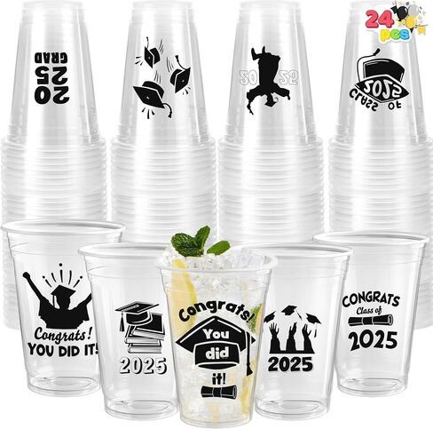 JOYIN 2023 24 Pcs Graduation Party Plastic Cups, Class of 2023 Graduation Party Decorations, Disposable Tableware Set for Graduation Party Supplies, Graduation School Party, Party Favors in Saudi Arabia