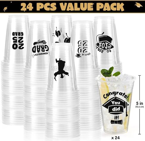 JOYIN 2023 24 Pcs Graduation Party Plastic Cups, Class of 2023 Graduation Party Decorations, Disposable Tableware Set for Graduation Party Supplies, Graduation School Party, Party Favors in Saudi Arabia