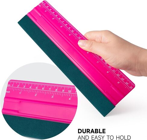 FOSHIO Professional Squeegee for Vinyl, Decals, Sticker Paper, Wallpaper, Window Film, Craft, Suede Felt Squeegee Smoothing Tool with Ruler, Pink (10 inches) in Kuwait