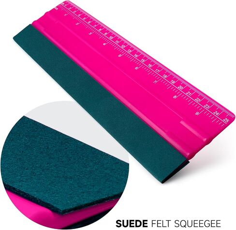 FOSHIO Professional Squeegee for Vinyl, Decals, Sticker Paper, Wallpaper, Window Film, Craft, Suede Felt Squeegee Smoothing Tool with Ruler, Pink (10 inches) in Kuwait