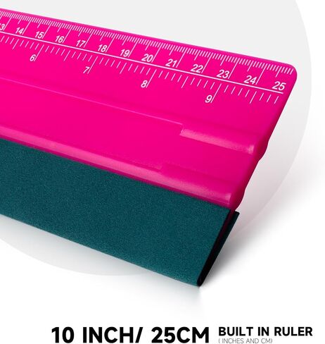 FOSHIO Professional Squeegee for Vinyl, Decals, Sticker Paper, Wallpaper, Window Film, Craft, Suede Felt Squeegee Smoothing Tool with Ruler, Pink (10 inches) in Kuwait