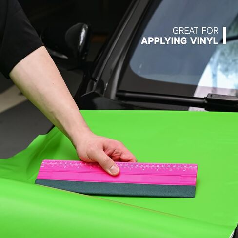 FOSHIO Professional Squeegee for Vinyl, Decals, Sticker Paper, Wallpaper, Window Film, Craft, Suede Felt Squeegee Smoothing Tool with Ruler, Pink (10 inches) in Kuwait