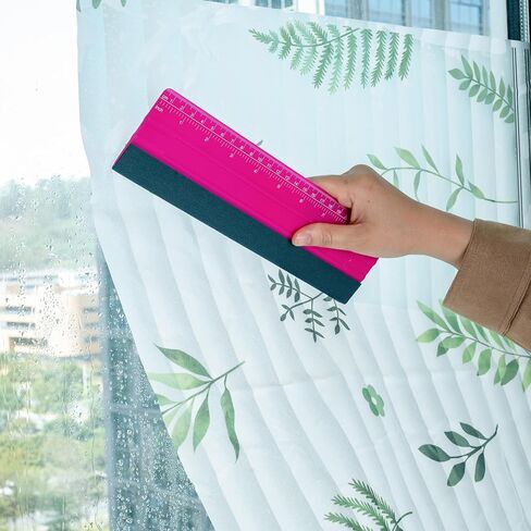 FOSHIO Professional Squeegee for Vinyl, Decals, Sticker Paper, Wallpaper, Window Film, Craft, Suede Felt Squeegee Smoothing Tool with Ruler, Pink (10 inches) in Kuwait