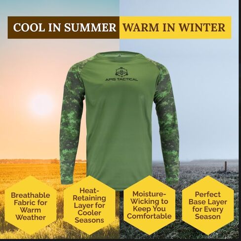 APIS Tacical - طبقة قاعدة طوال الموسم - القمور السفلية للرجال لتربية النحل والهواء الطلق - قميص طويل الأكمام الطويل الرطوبة in Kuwait