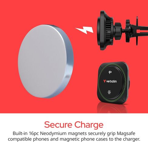 Verbatim Charge 'n’ Drive Qi2 Magnetic Wireless Car Charger – RGB Lighting in Saudi Arabia