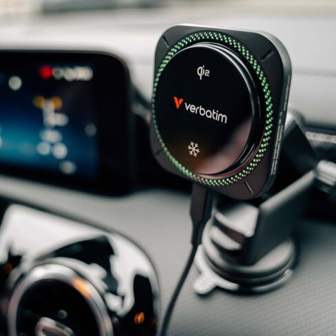 Verbatim Charge 'n’ Drive Qi2 Magnetic Wireless Car Charger – RGB Lighting in Saudi Arabia