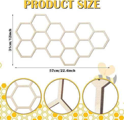 Silipull 2 ​​PCS 22 × 12 بوصة كبيرة الخشب عسل العسل الديكور قرص العسل جدار ديكور الخشب مسدس ديكور نحلة الجدار معلقة لغرفة المعيشة حديقة غرفة نوم حفلة (لون الخشب) in Kuwait