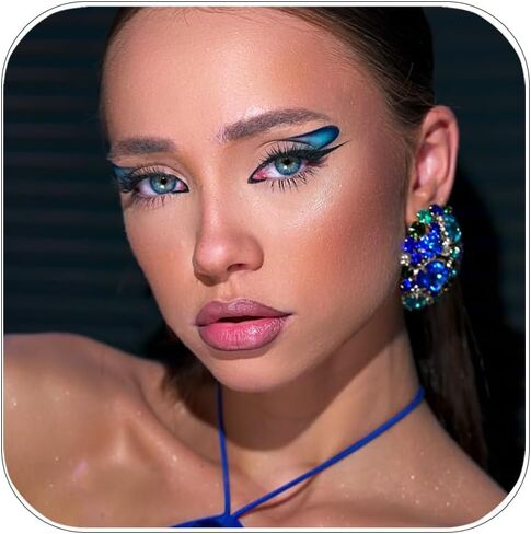 Colorful Rhinestone Clip On Earrings Dance Costume Jewelry Large Statement Earrings For Women Trendy Formal in Saudi Arabia